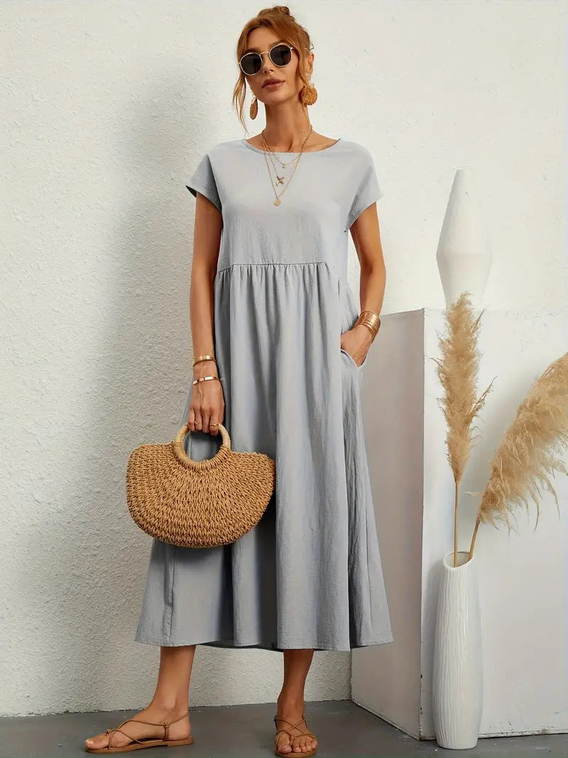GR | Raffinierte Leinen Sommerkleid mit Praktischen Taschen