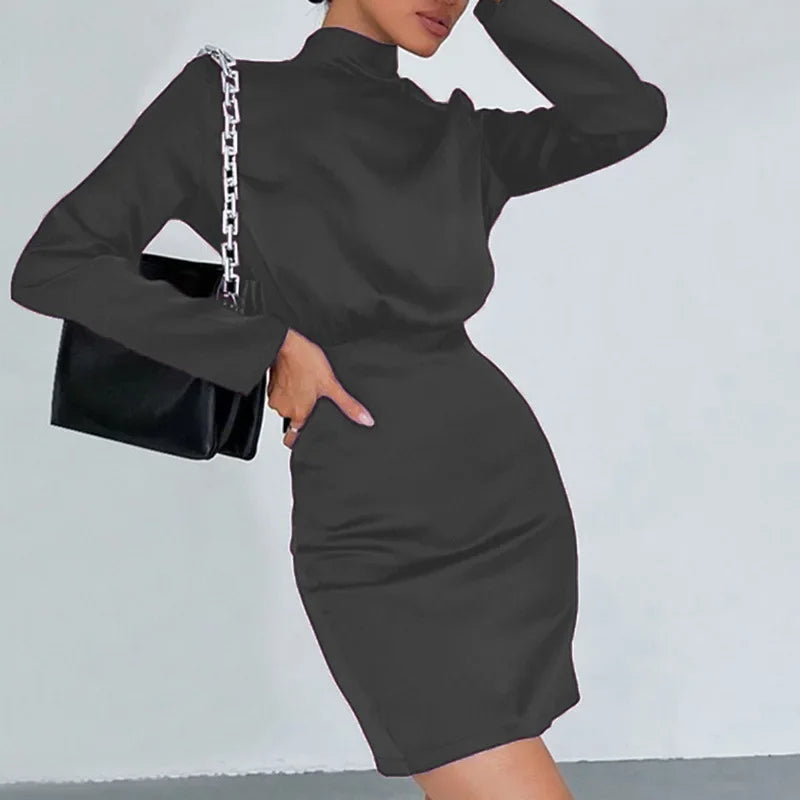 GR | Elegant roll-neck dress with ruching