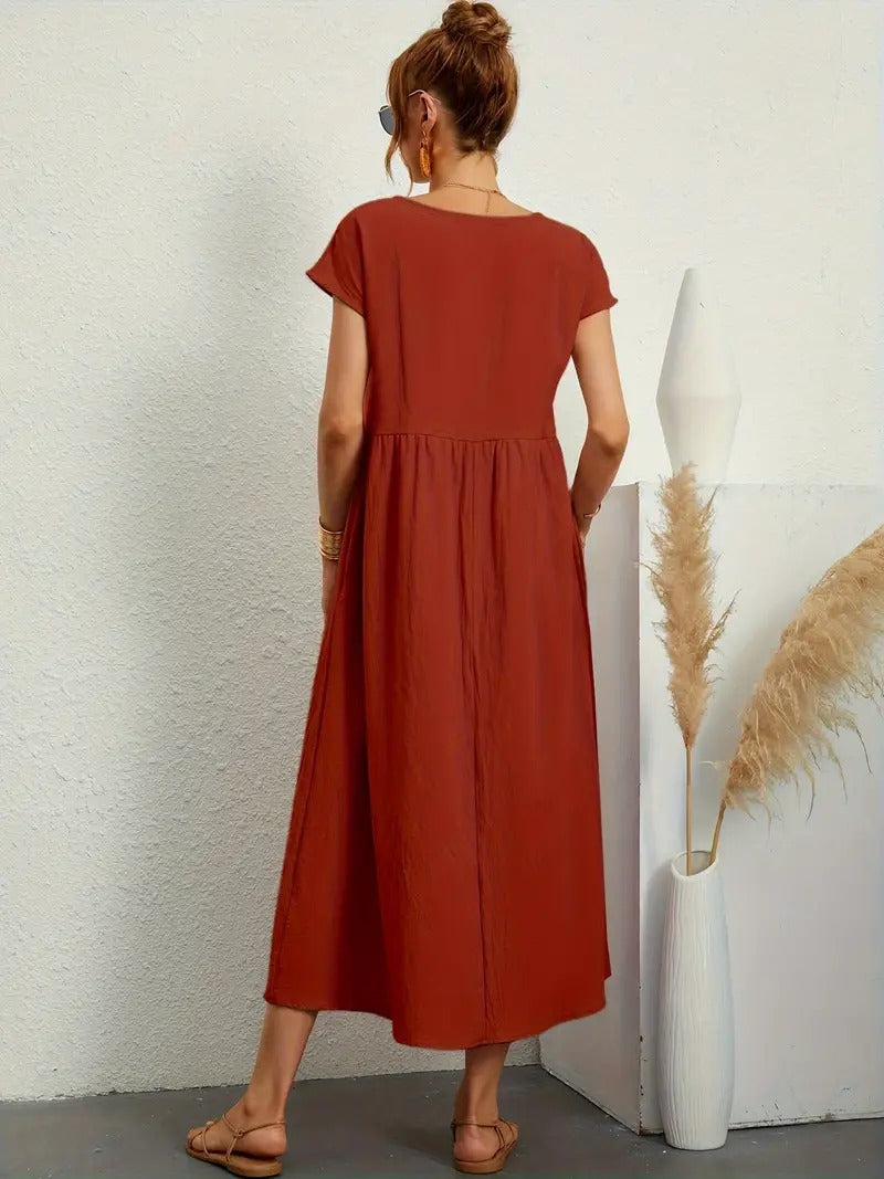 GR | Raffinierte Leinen Sommerkleid mit Praktischen Taschen