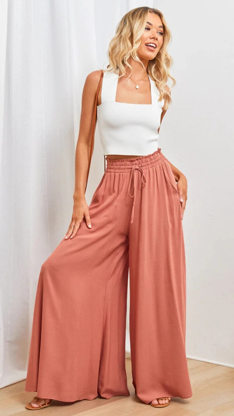 GR - Wide-legged trousers with elasticated waistband