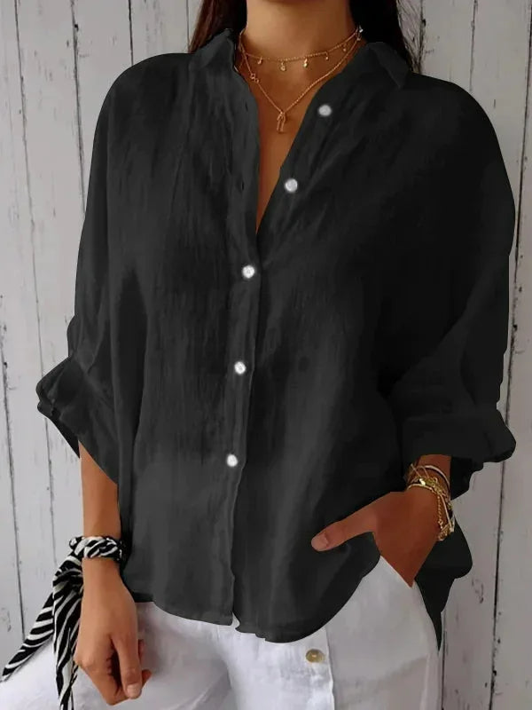 GR | Elegant tie-strap cotton-linen shirt