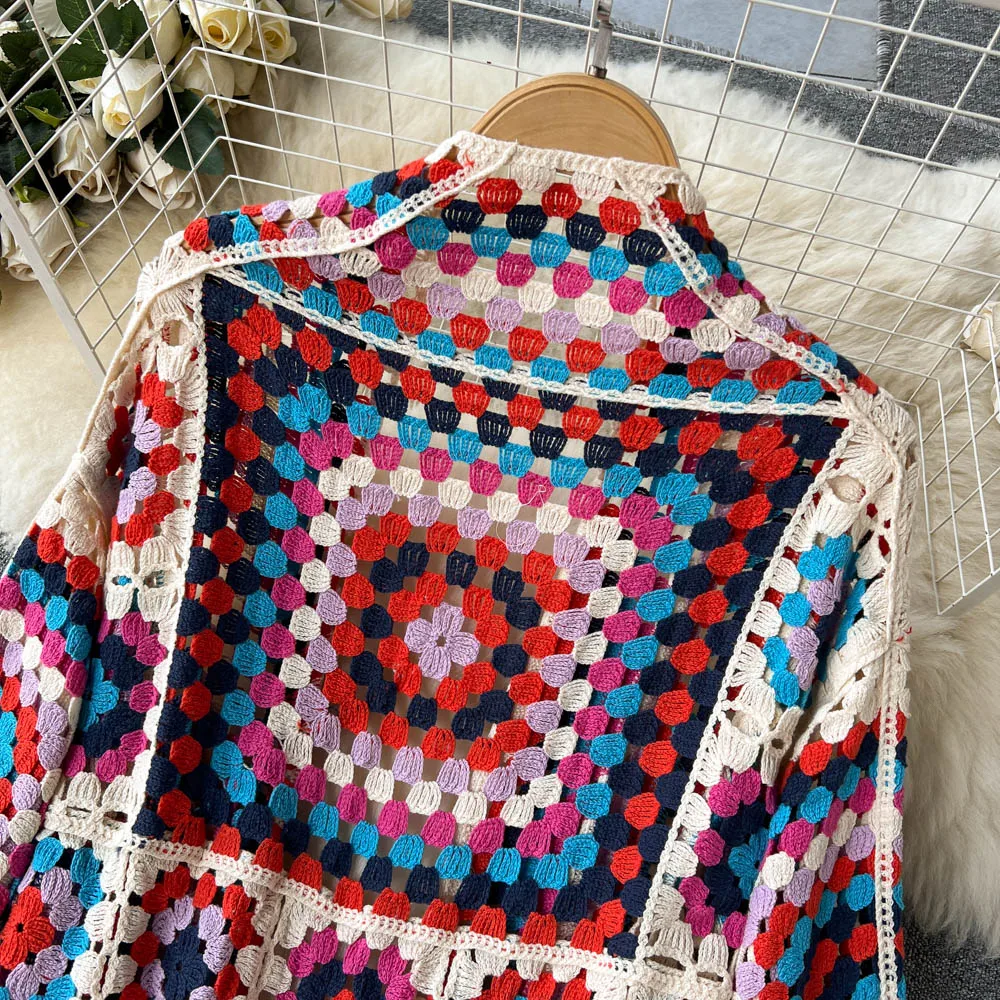 GR | Gehäkelte Lange Granny Square Strickjacke