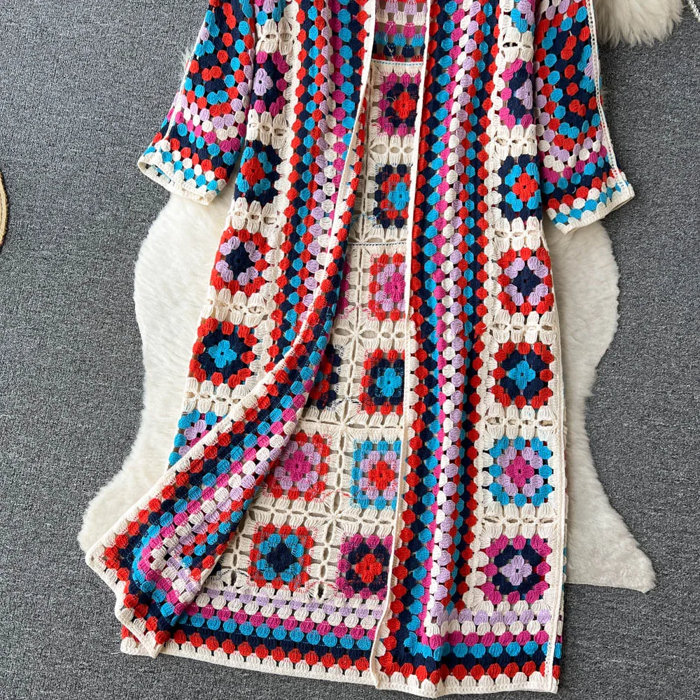 GR | Gehäkelte Lange Granny Square Strickjacke