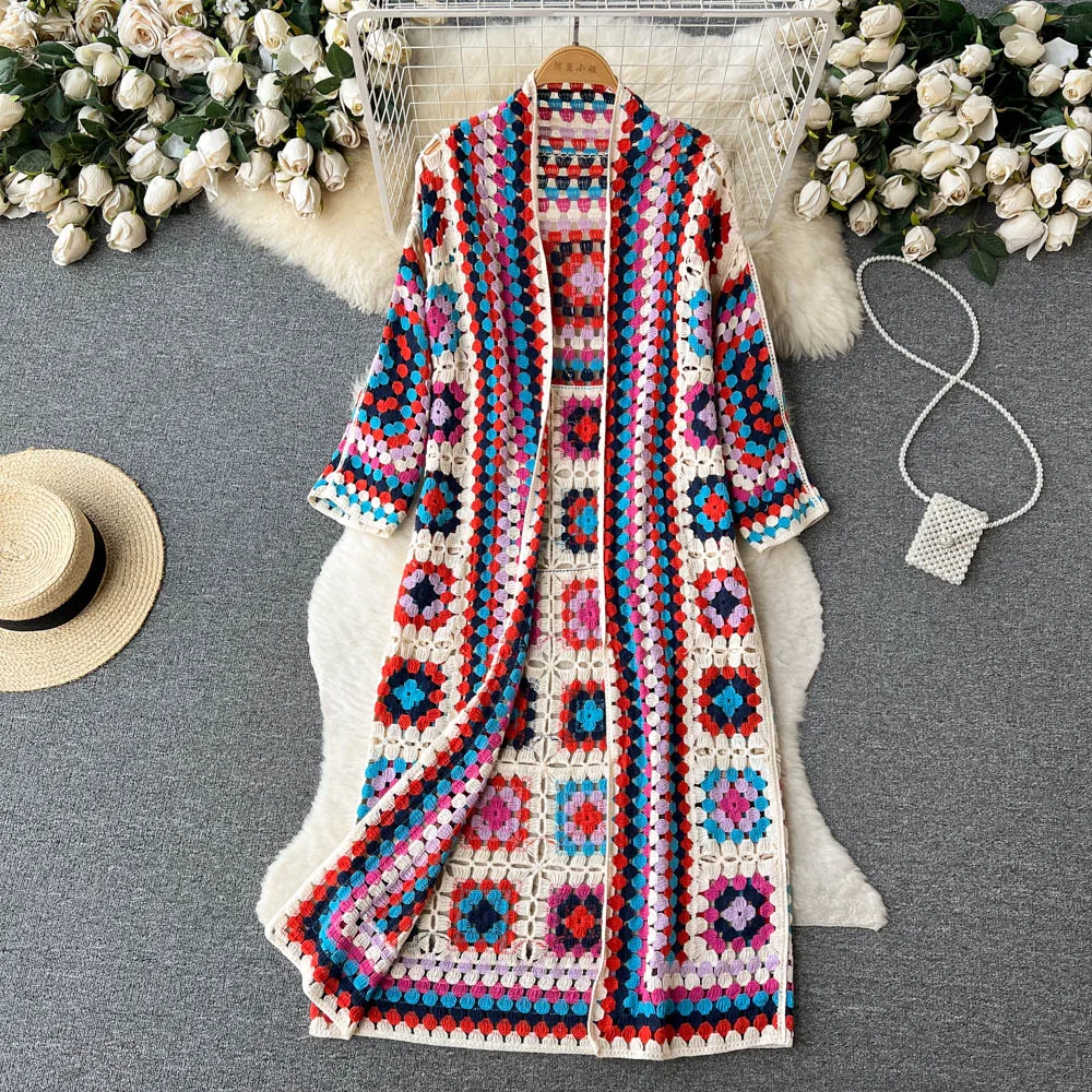 GR | Gehäkelte Lange Granny Square Strickjacke