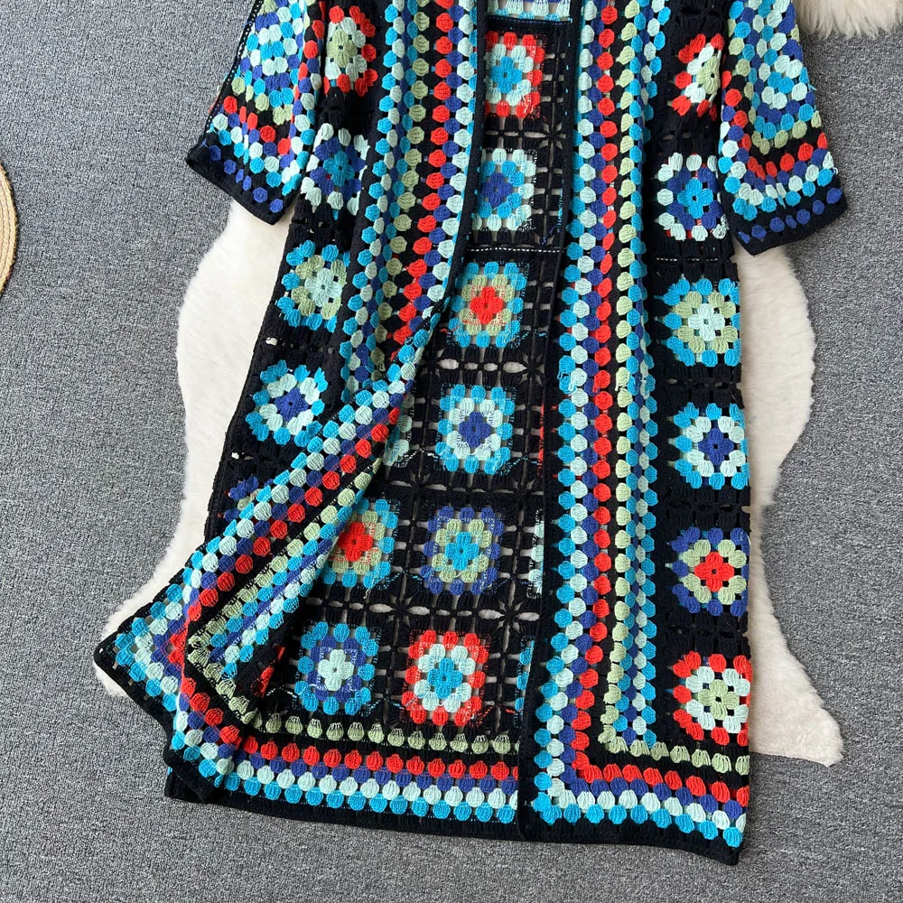GR | Gehäkelte Lange Granny Square Strickjacke