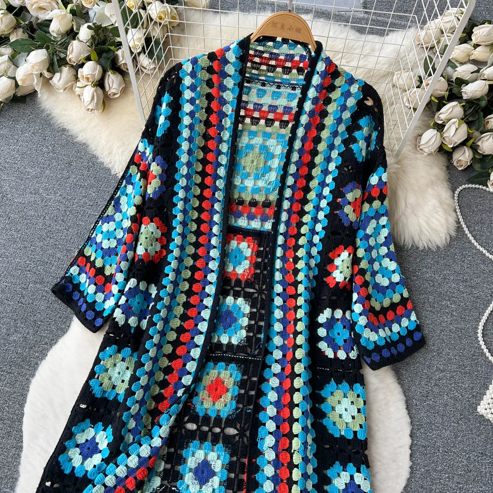GR | Gehäkelte Lange Granny Square Strickjacke