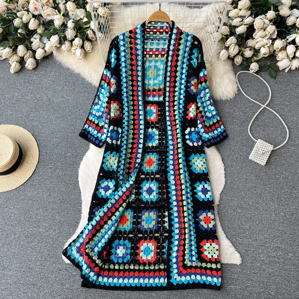 GR | Gehäkelte Lange Granny Square Strickjacke