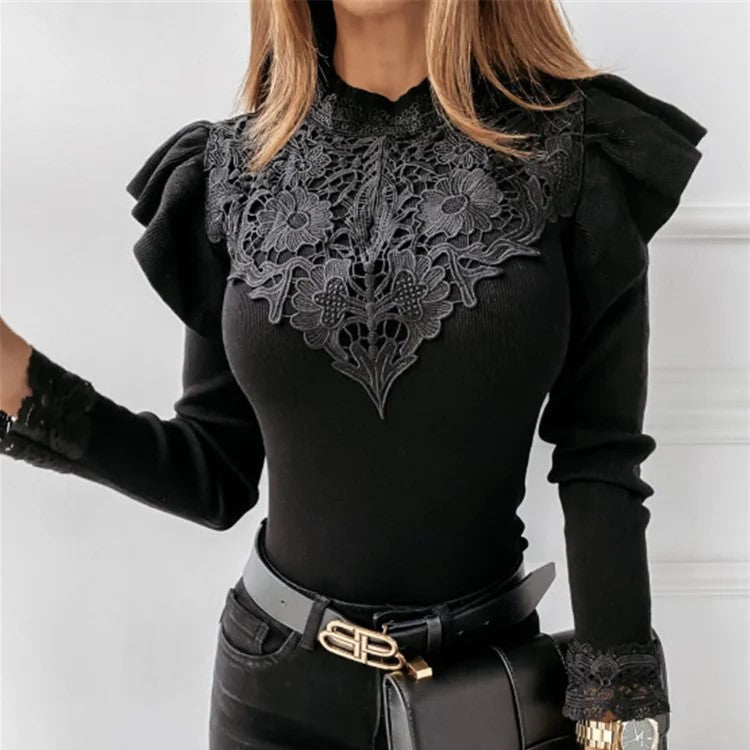 GR | Turtleneck sweater with ruffles and lace details