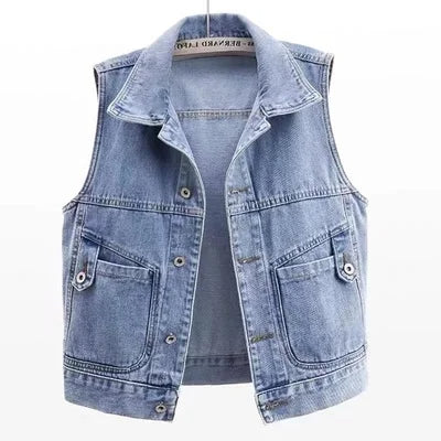 GR | Casual denim vest with pocket detail