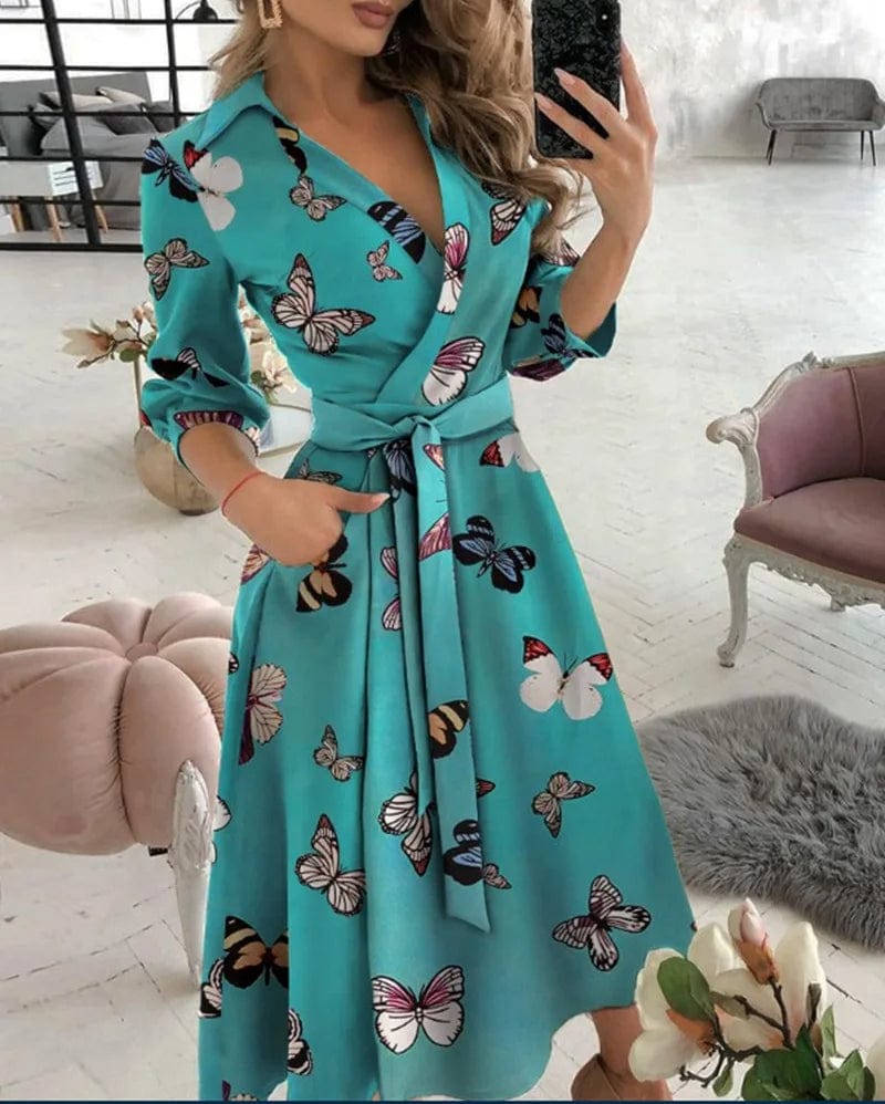 GR | Elegantes Midi Wickelkleid Perfekt für Formelle Anlässe Emilia