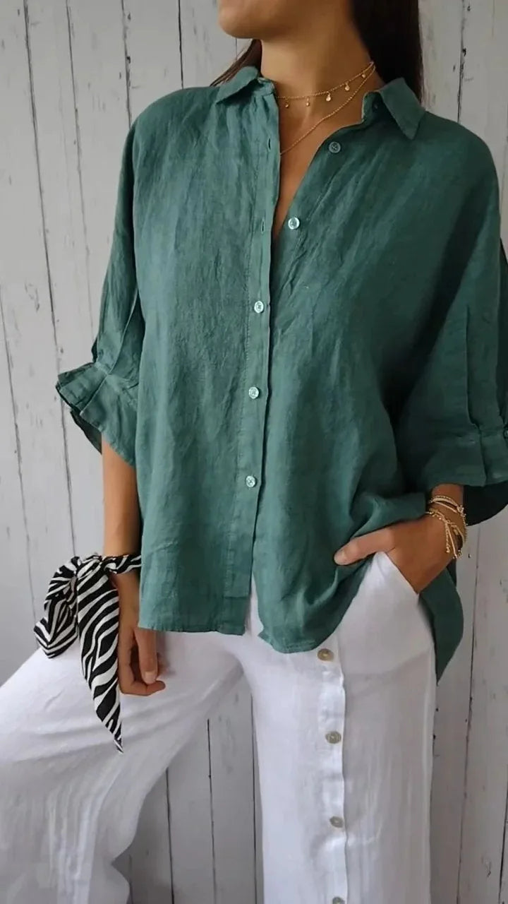 GR | Elegant tie-strap cotton-linen shirt