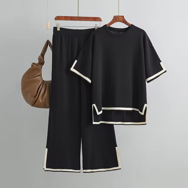 GR | Elegant short-sleeved two-piece set made of ice silk