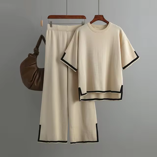 GR | Elegant short-sleeved two-piece set made of ice silk