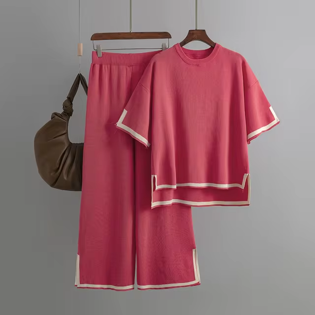 GR | Elegant short-sleeved two-piece set made of ice silk