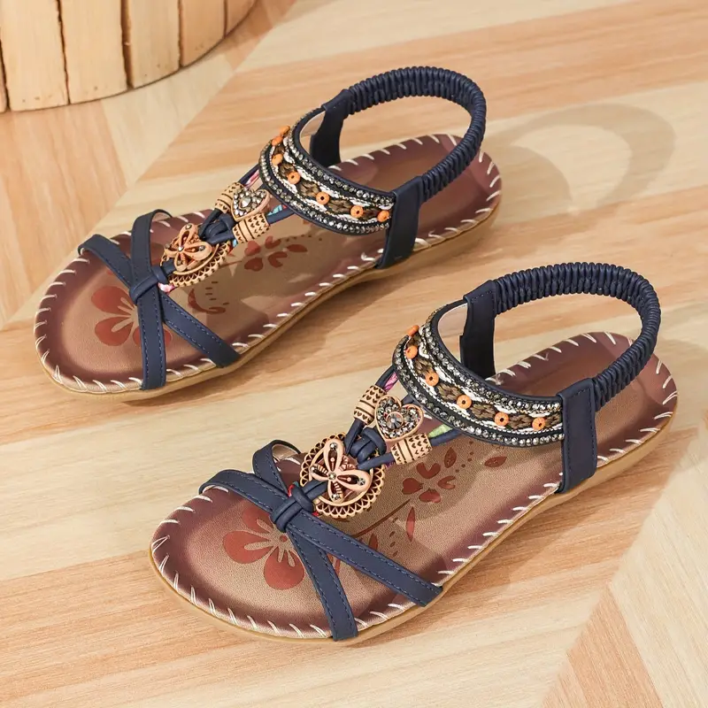 GR | Boho Rhinestone Style Open Toe Elastic Strap Sandals