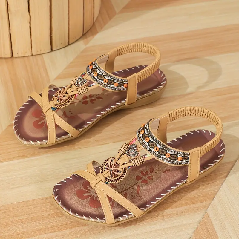 GR | Boho Rhinestone Style Open Toe Elastic Strap Sandals