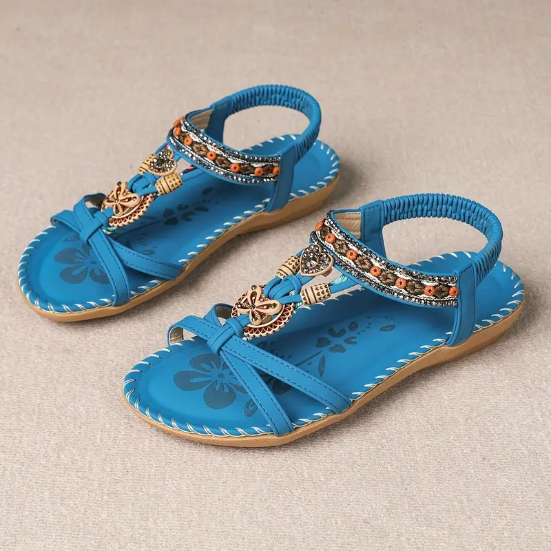 GR | Boho Rhinestone Style Open Toe Elastic Strap Sandals