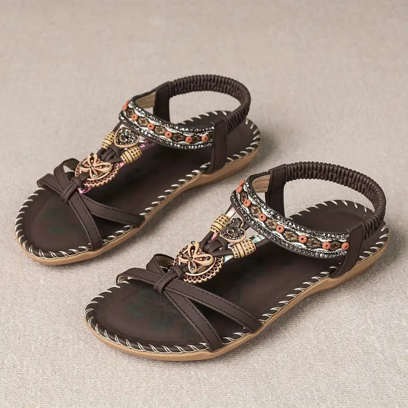 GR | Boho Rhinestone Style Open Toe Elastic Strap Sandals