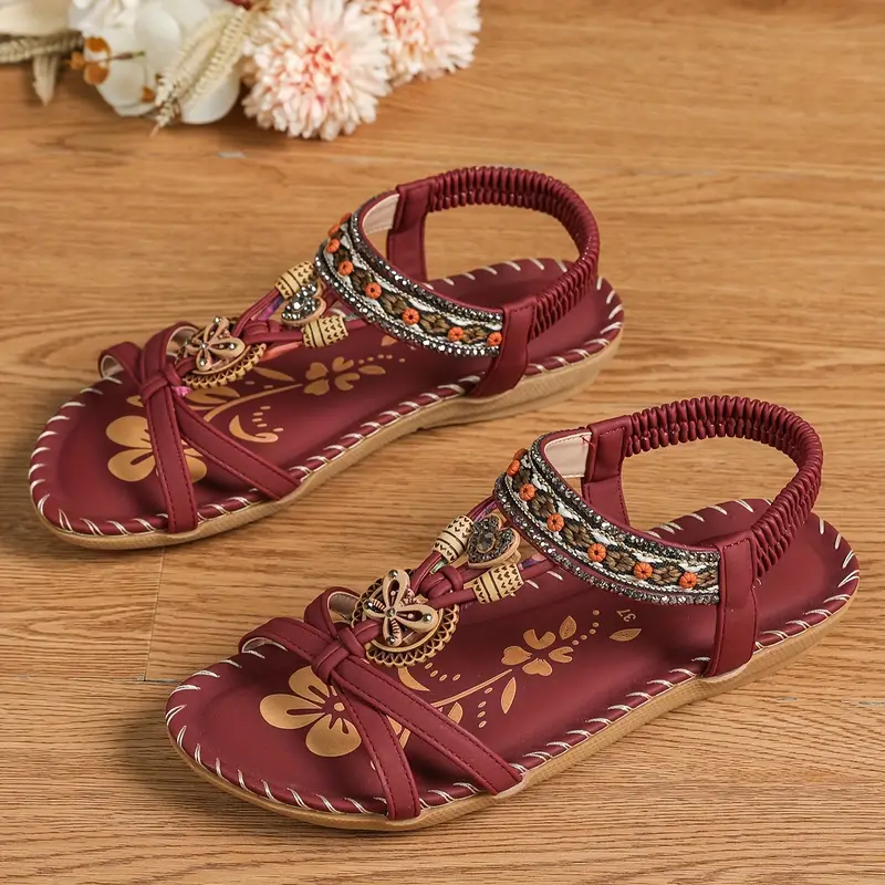 GR | Boho Rhinestone Style Open Toe Elastic Strap Sandals