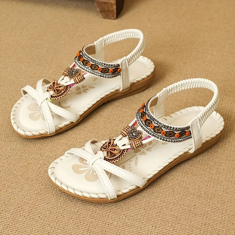 GR | Boho Rhinestone Style Open Toe Elastic Strap Sandals