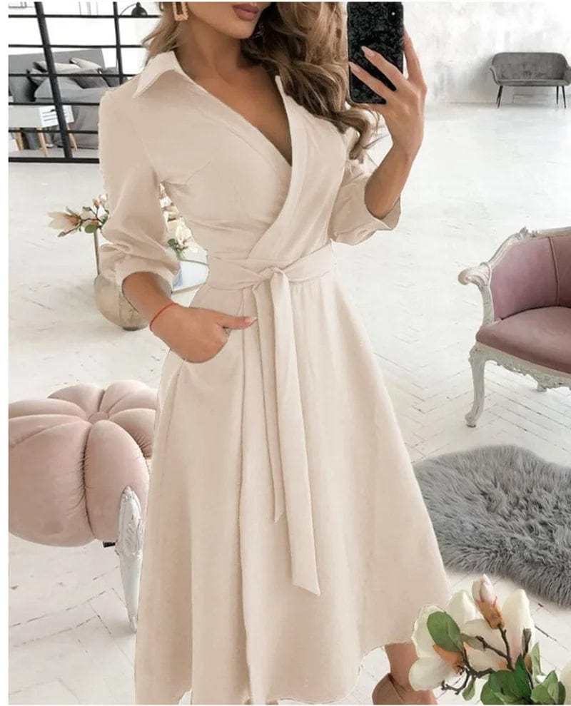 GR | Elegantes Midi Wickelkleid Perfekt für Formelle Anlässe Emilia