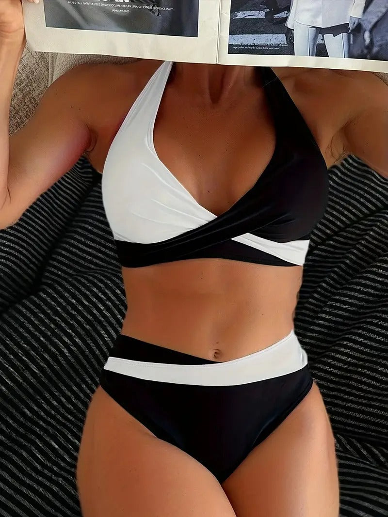 GR | Colorblock halter bikini set for women