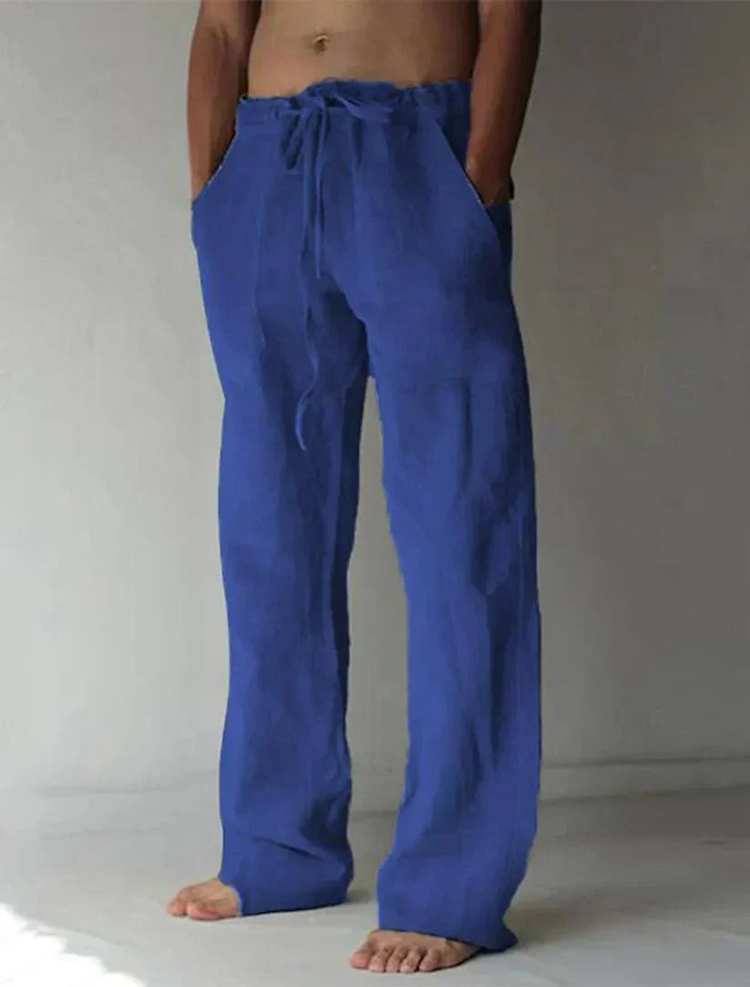 GR | Wide-leg trousers, breathable linen, relaxed fit, drawstring waistband, full length