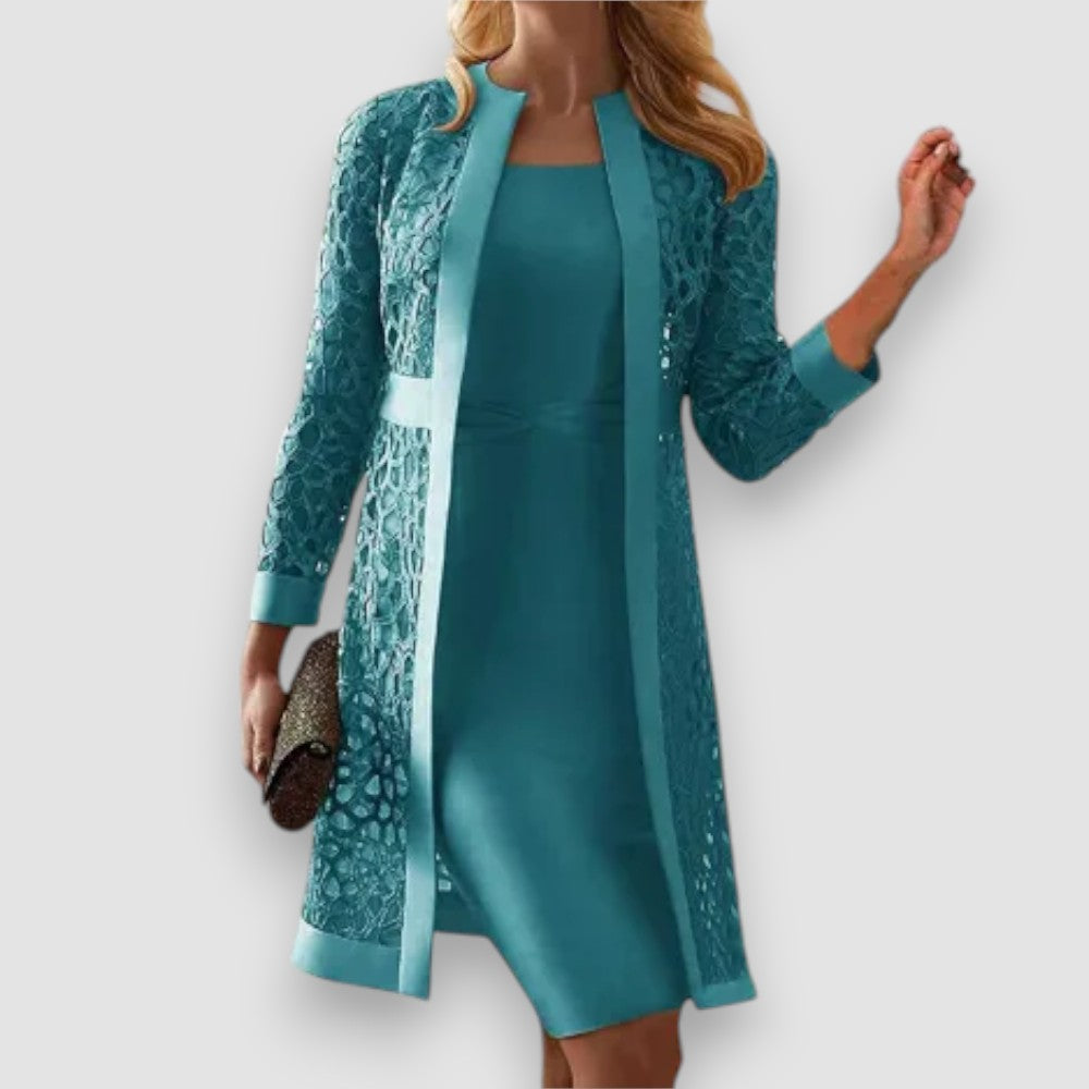 GR | Elegant Two-Piece Dress with Lace Jacket for Women