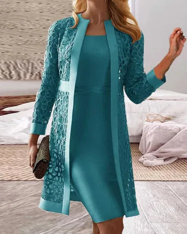 GR | Zweiteiliges Kleid mit Spitzenjacke für Frauen