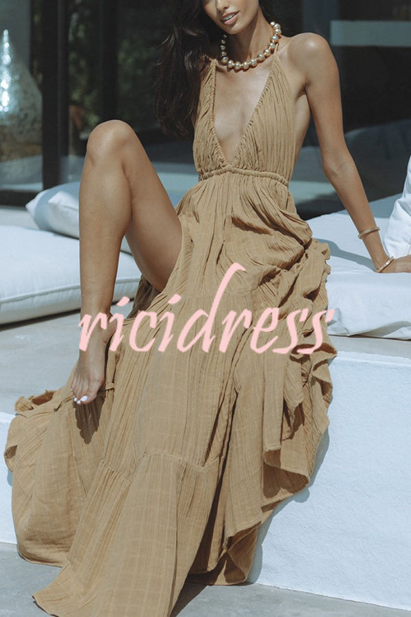 GR – Neckholder maxi dress in a linen blend with a backless slit