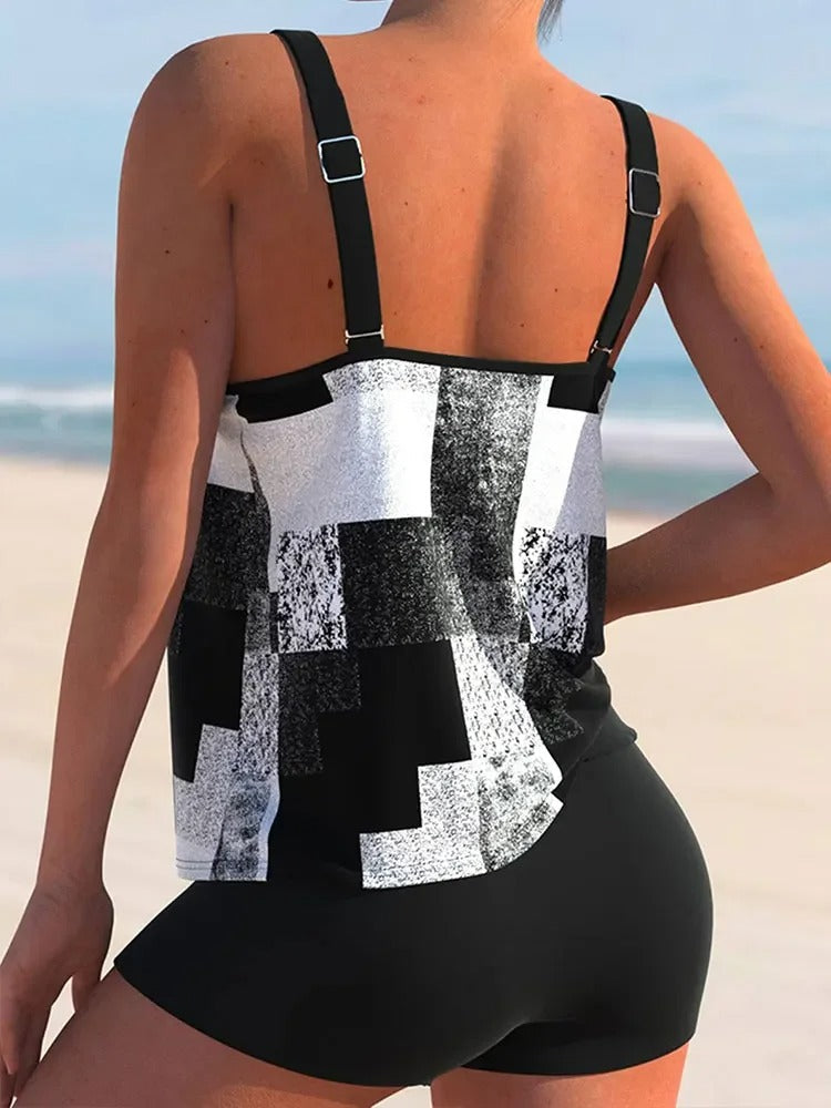 GR Tankini with double straps and geometric print