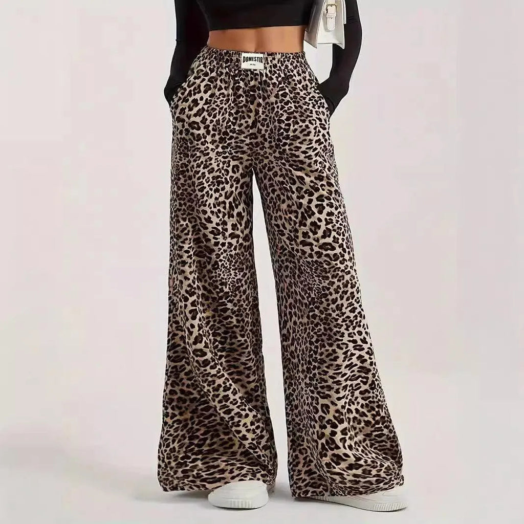GR | Hoch taillierte lässige gerade Hose mit Leopardenmuster