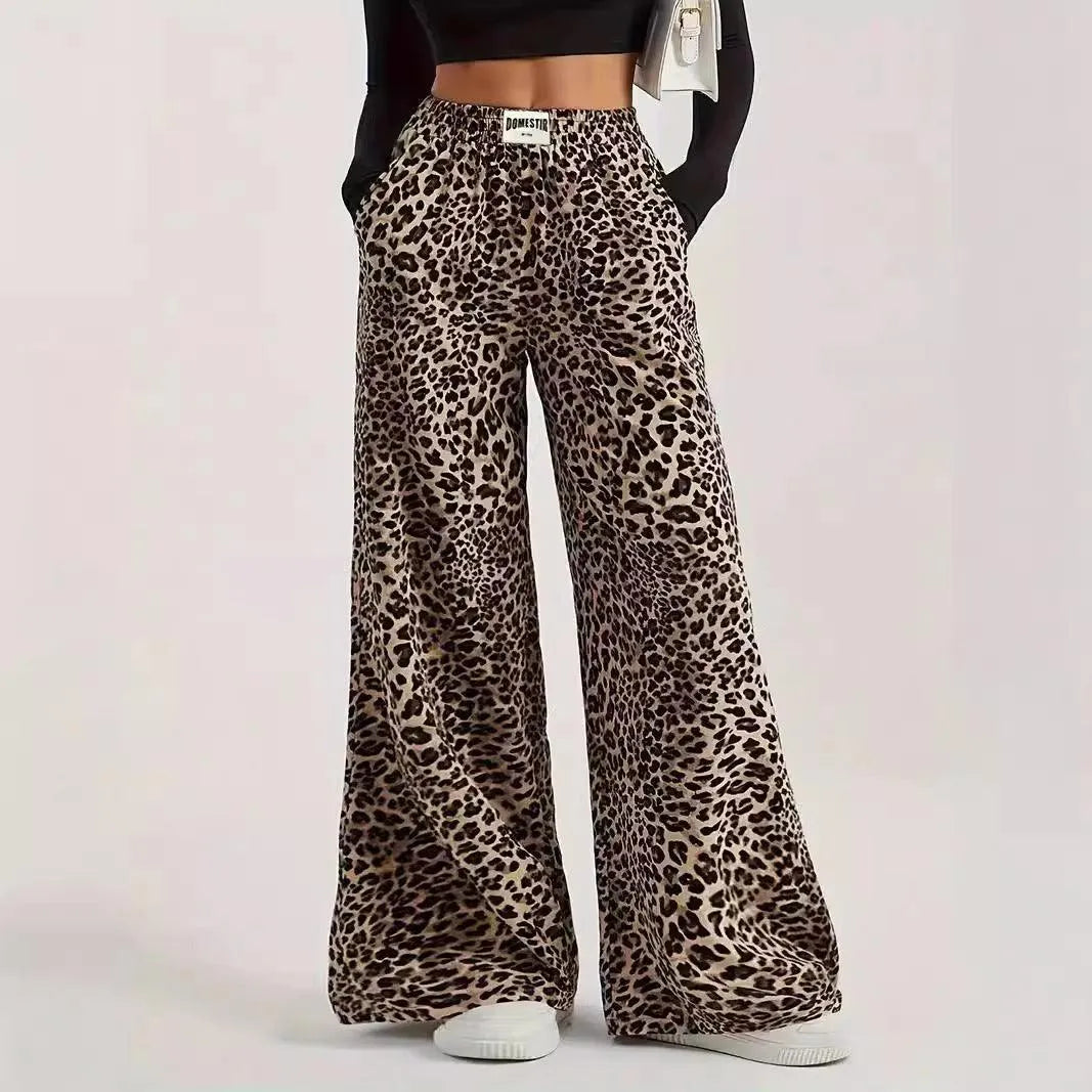 GR | Hoch taillierte lässige gerade Hose mit Leopardenmuster