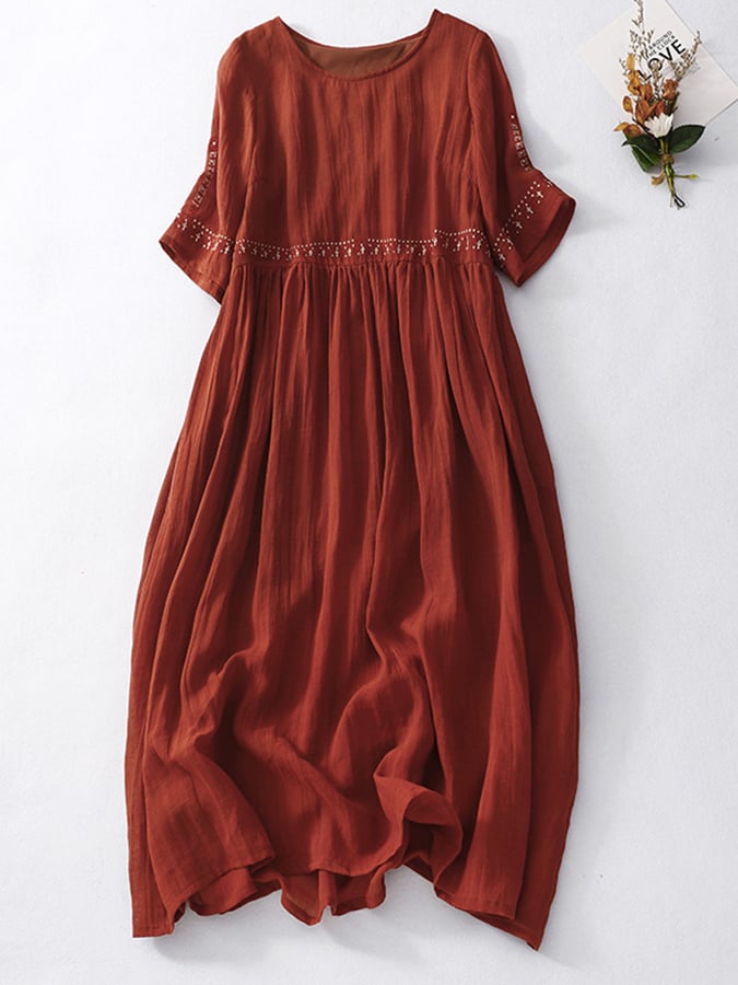 GR | Women's Embroidered Cotton Linen Dress
