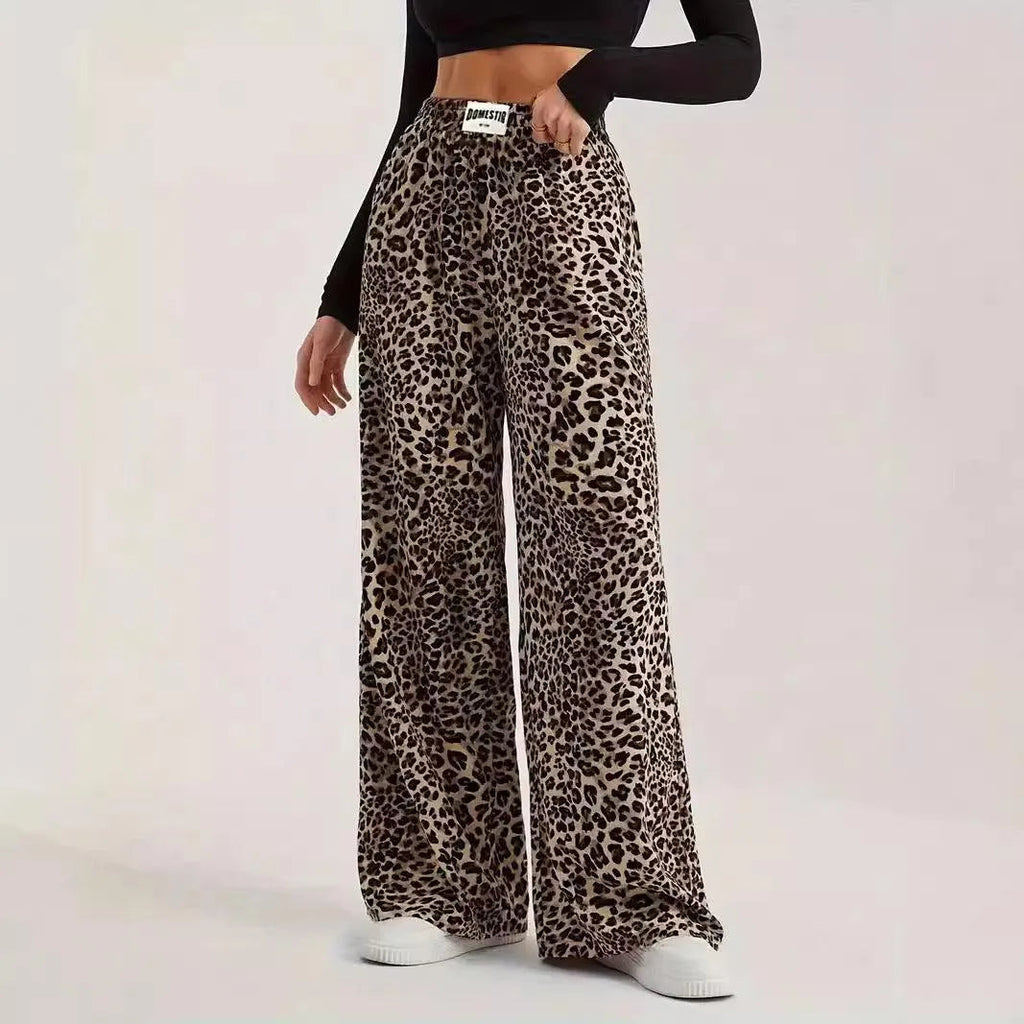 GR | Hoch taillierte lässige gerade Hose mit Leopardenmuster