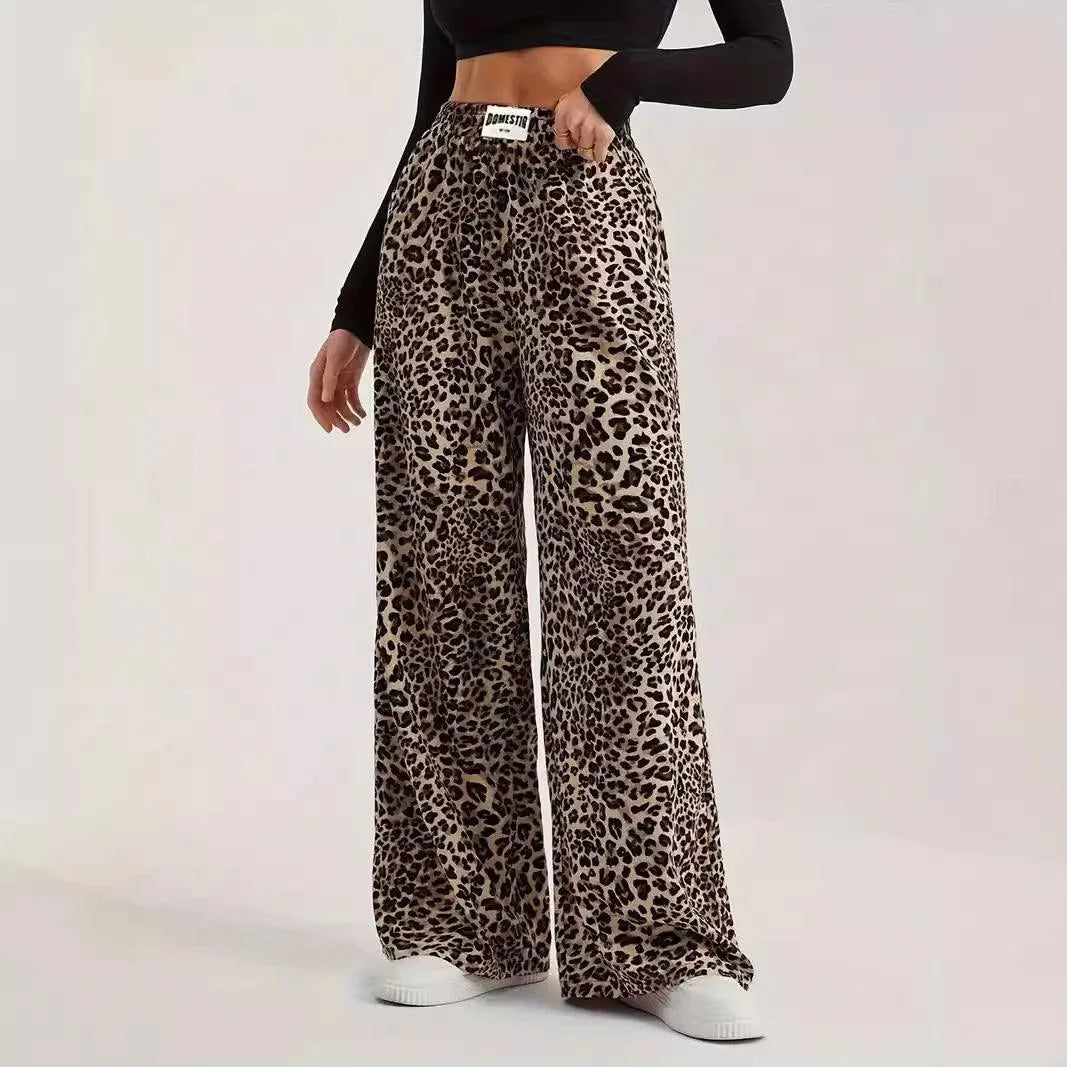 GR | Hoch taillierte lässige gerade Hose mit Leopardenmuster