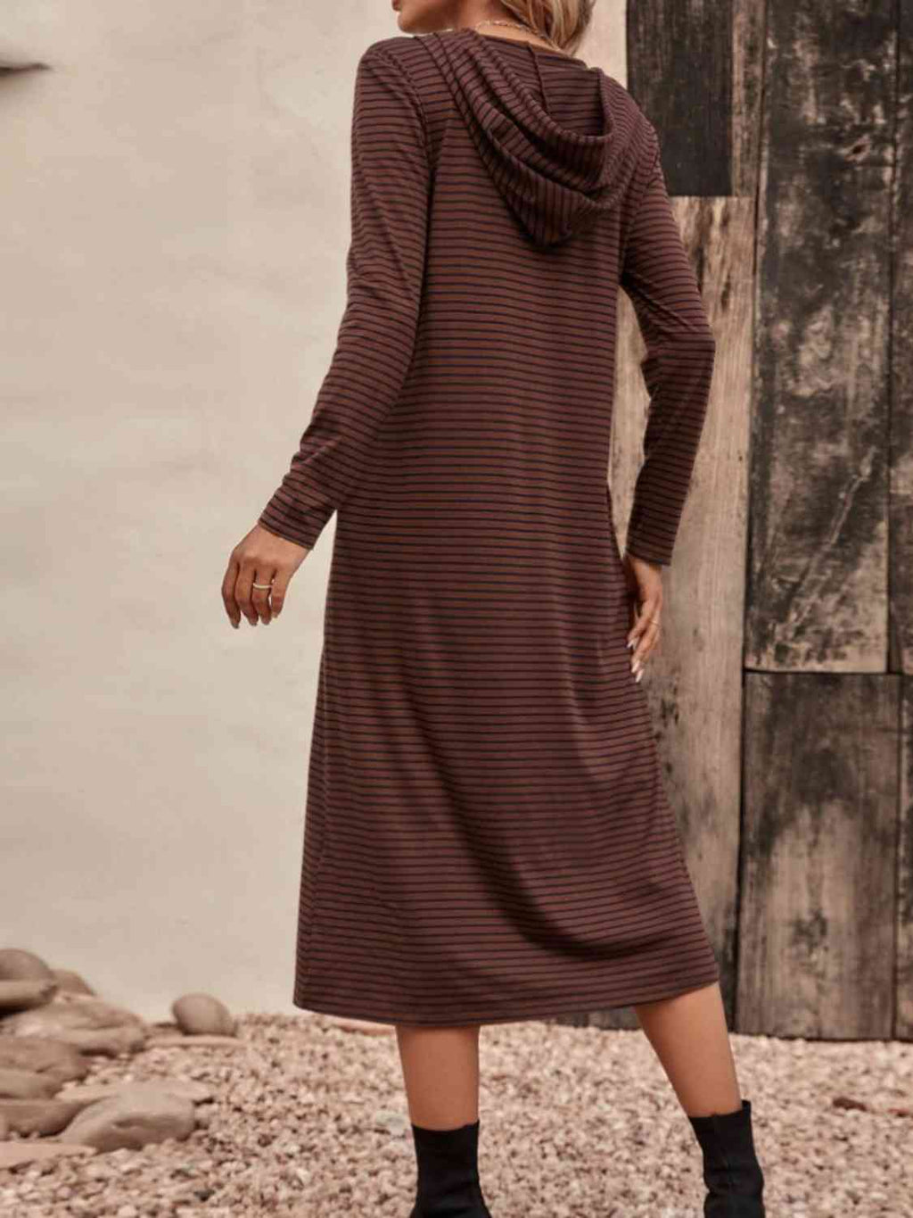 GR | Striped Zip-Front Hooded Dress