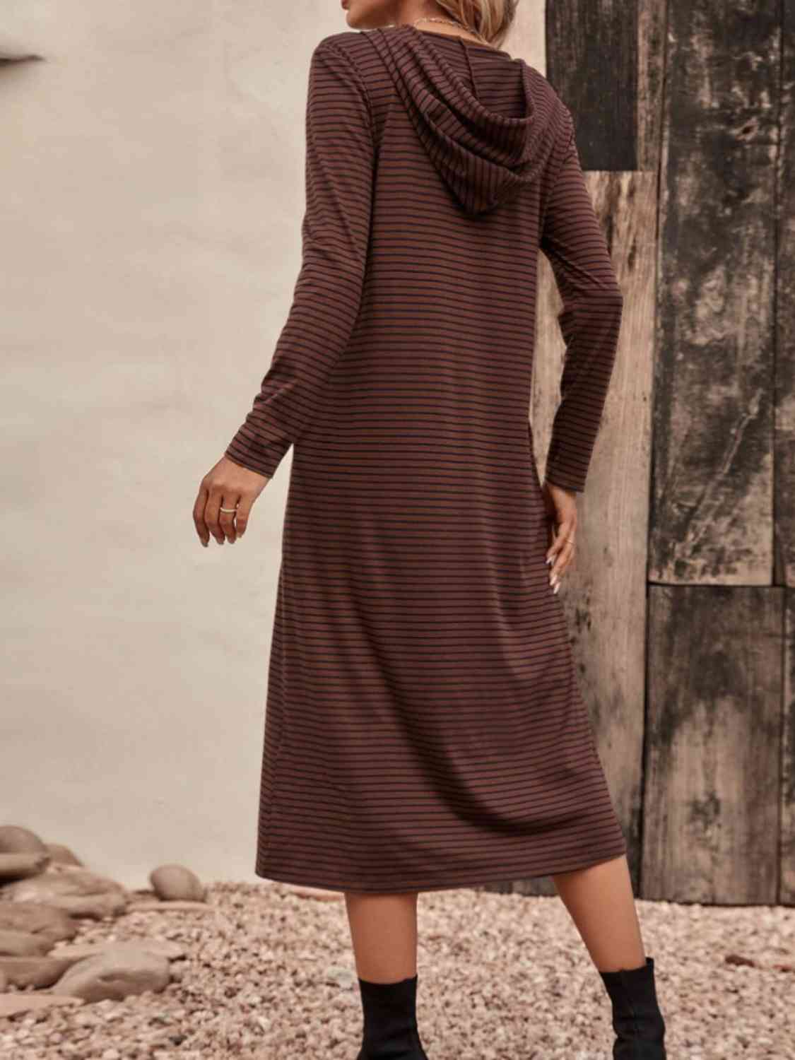 GR | Striped Zip-Front Hooded Dress