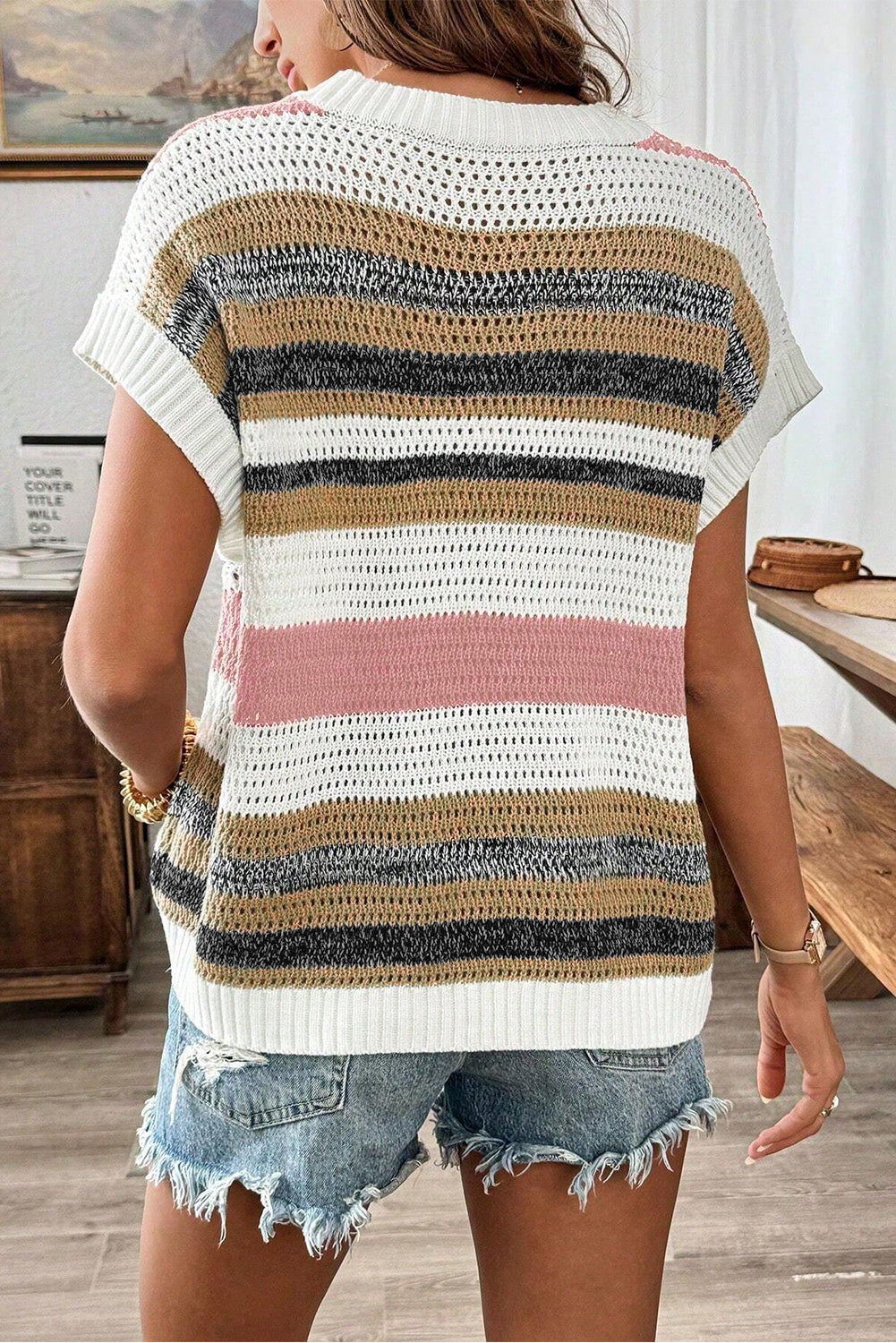 GR | Women's color-blocked and openwork knit top