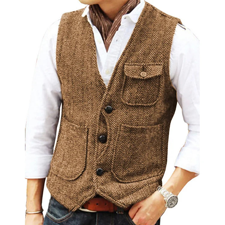 GR | Casual sleeveless single-breasted vest with pockets and a slim fit