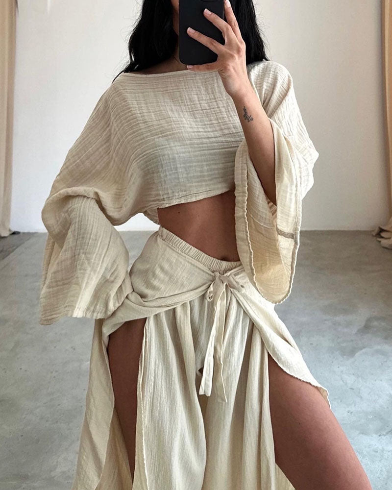 GR | Slit Binding Cotton and Linen Two-Piece Set 
