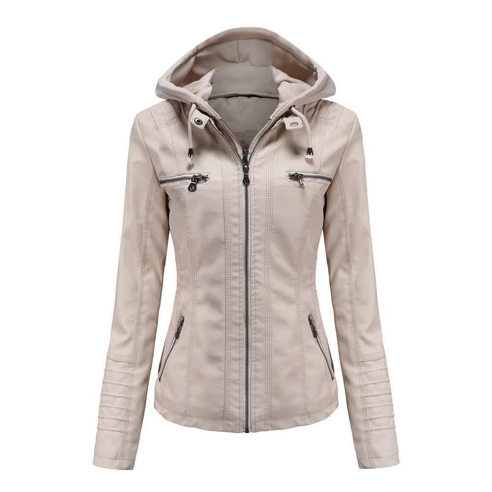 GR | Leather jacket with hood