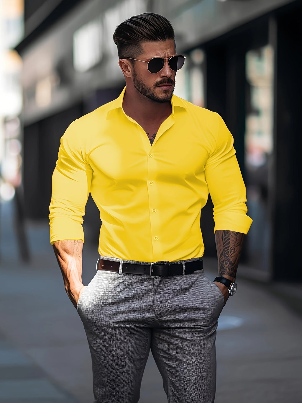 GR | Slim Fit Einfarbiges Baumwollhemd