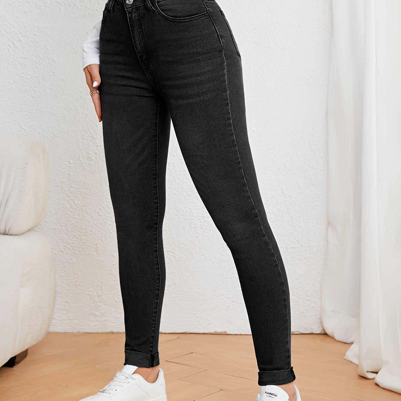 GR | Olivgrüne High Waist Slim Fit Jeans Mit Stretch Denim