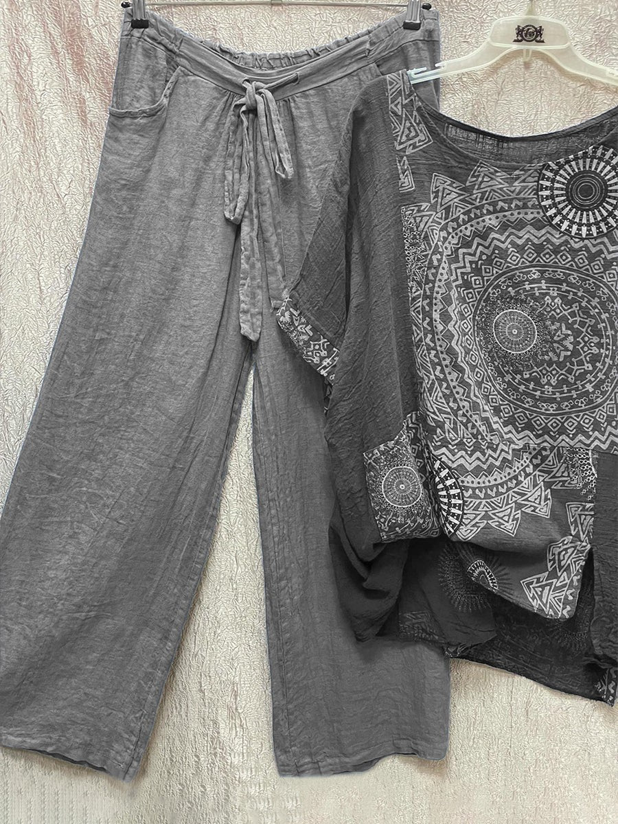 GR | Two-piece set with loose Bohemian print 