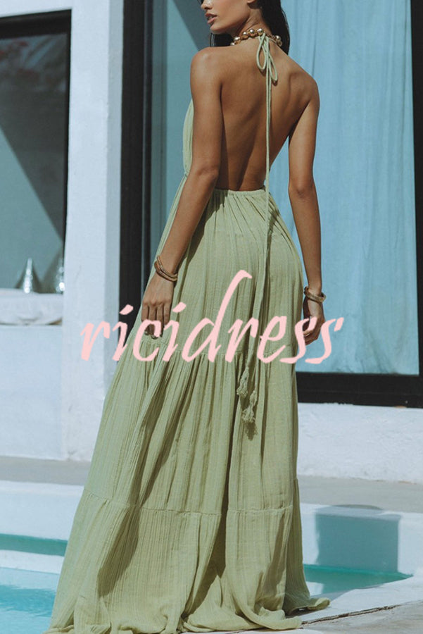 GR – Neckholder maxi dress in a linen blend with a backless slit