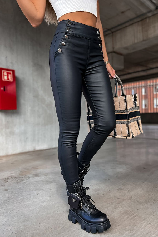 GR | Jingle High Rise Knopf Faux Leder Leggings