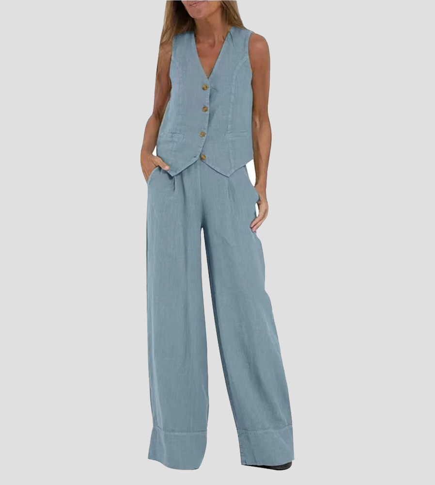 GR | Button-down vest and wide-leg trousers set