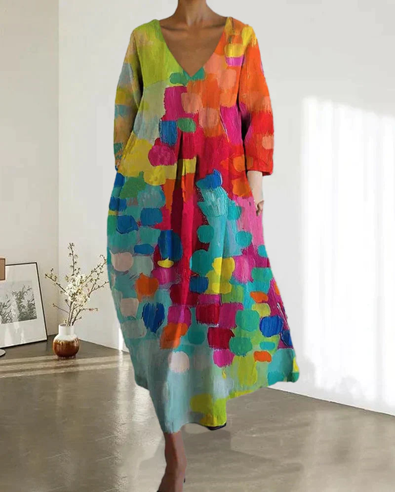 GR | Colorful printed dress with V-neck