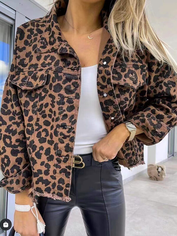 GR - Denim jacket with leopard print and long sleeves